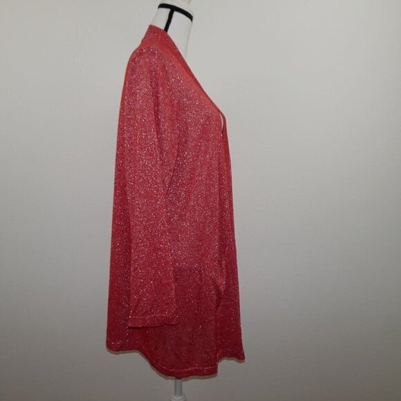 Ruby Rd Cardigan Sweater Women's Plus Size 1X Red Silver Sparkle Long Kimono - Picture 4 of 9